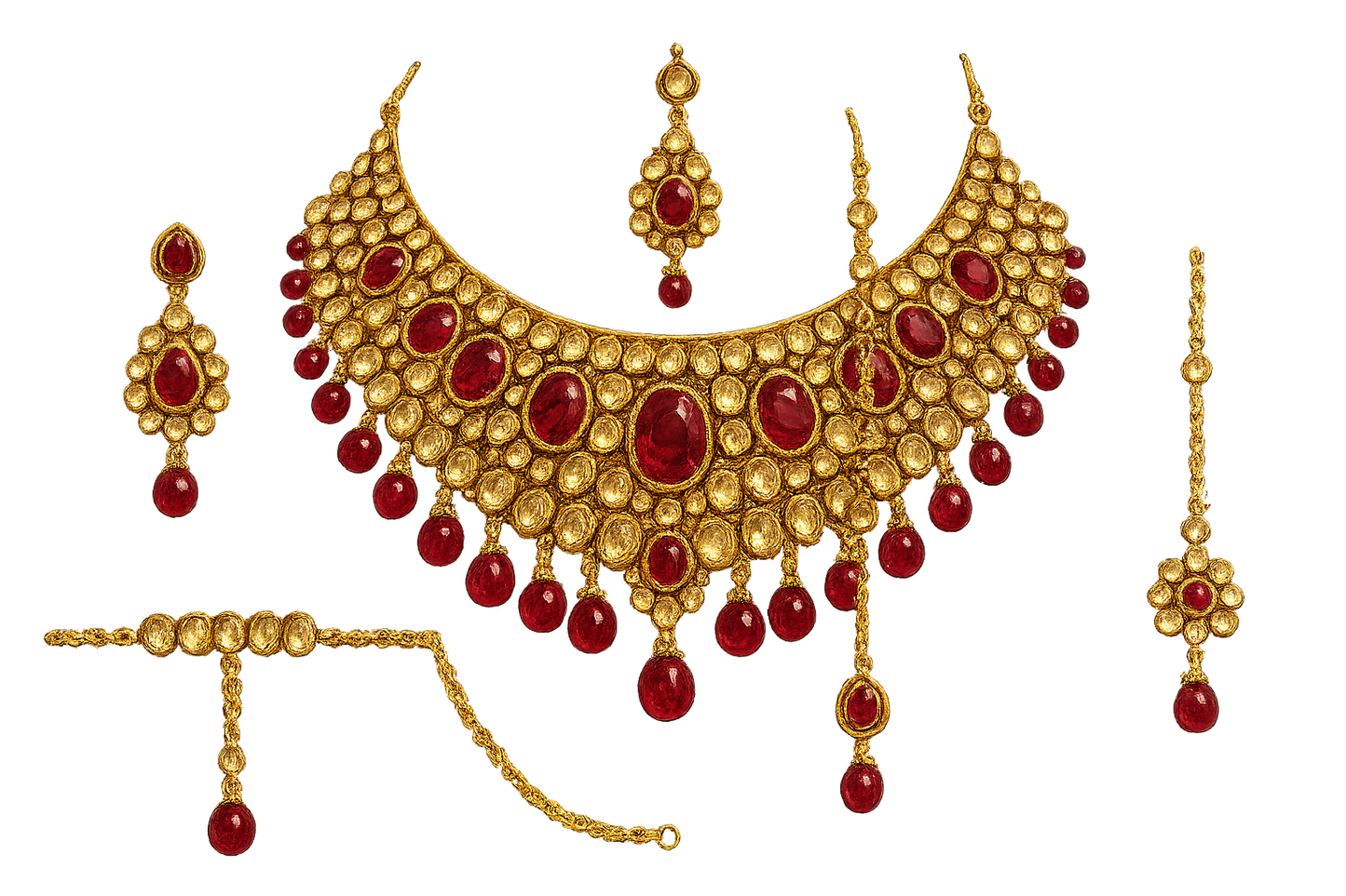 Kundan Bridal Set 98 with ruby give the image in png format no background