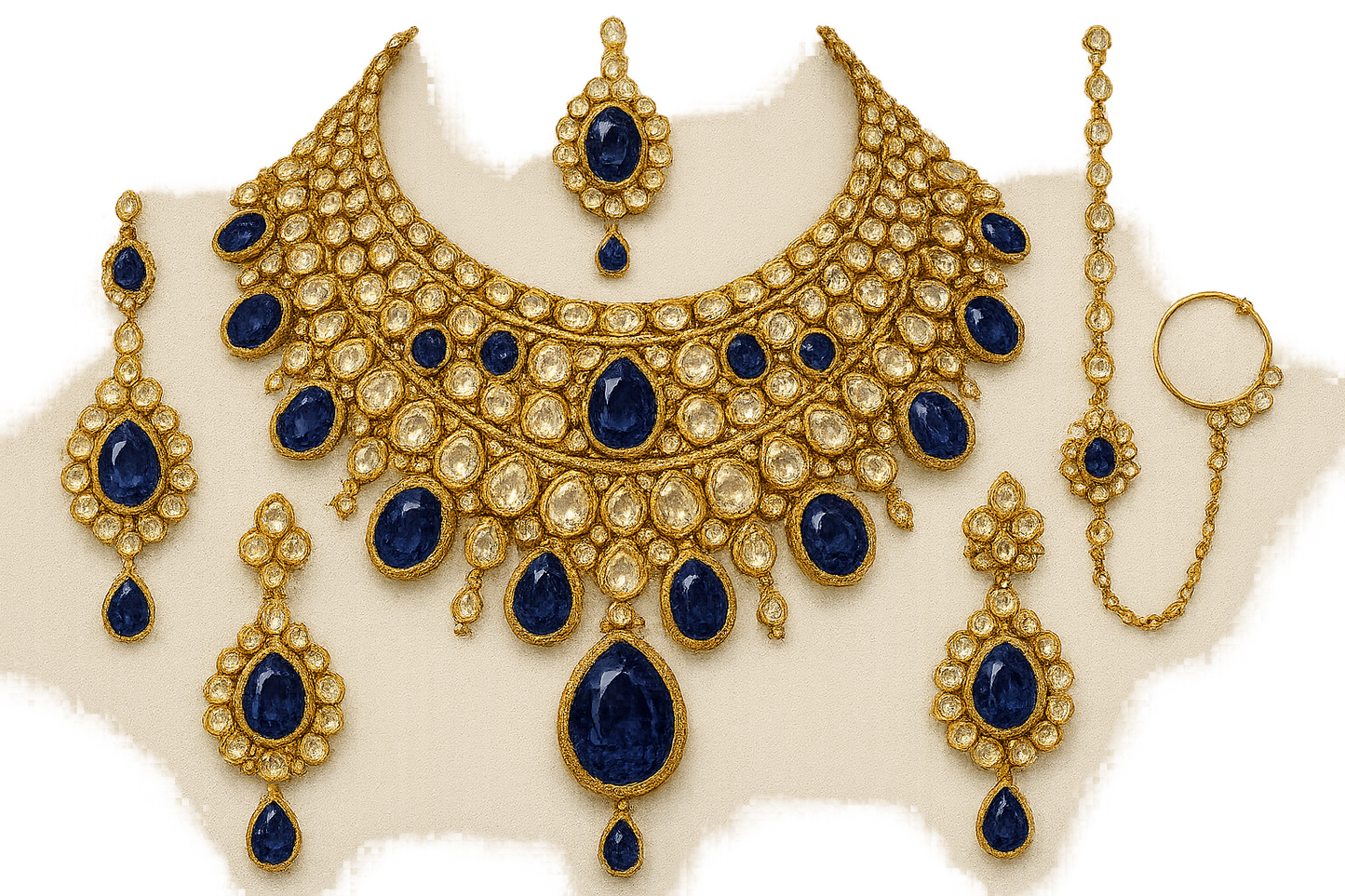 Kundan Bridal Set 98 with sapphire give the image in png format no background