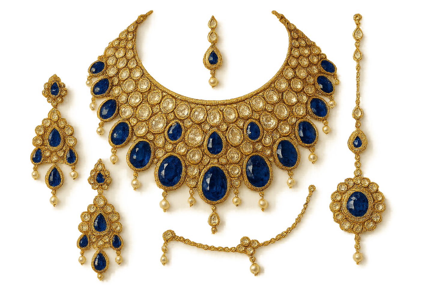 Kundan Bridal Set 98 with sapphire give the image in png format no background