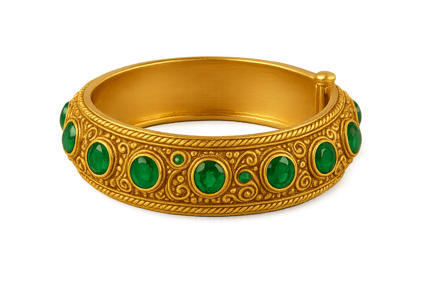 Men’s Gold Kada 100 with emerald give the image in png format no background