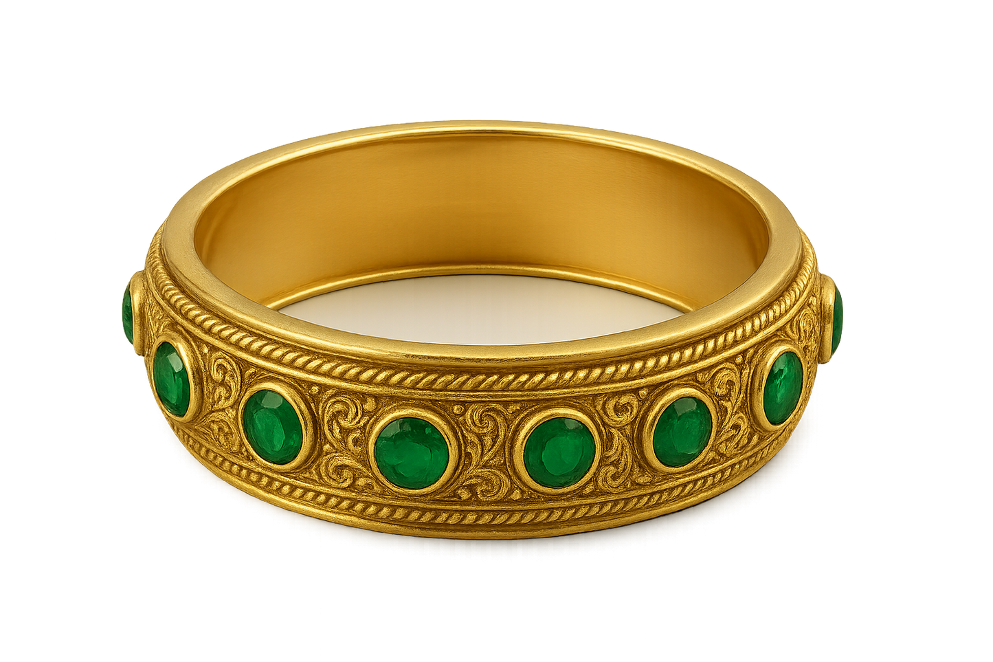 Men’s Gold Kada 100 with emerald give the image in png format no background