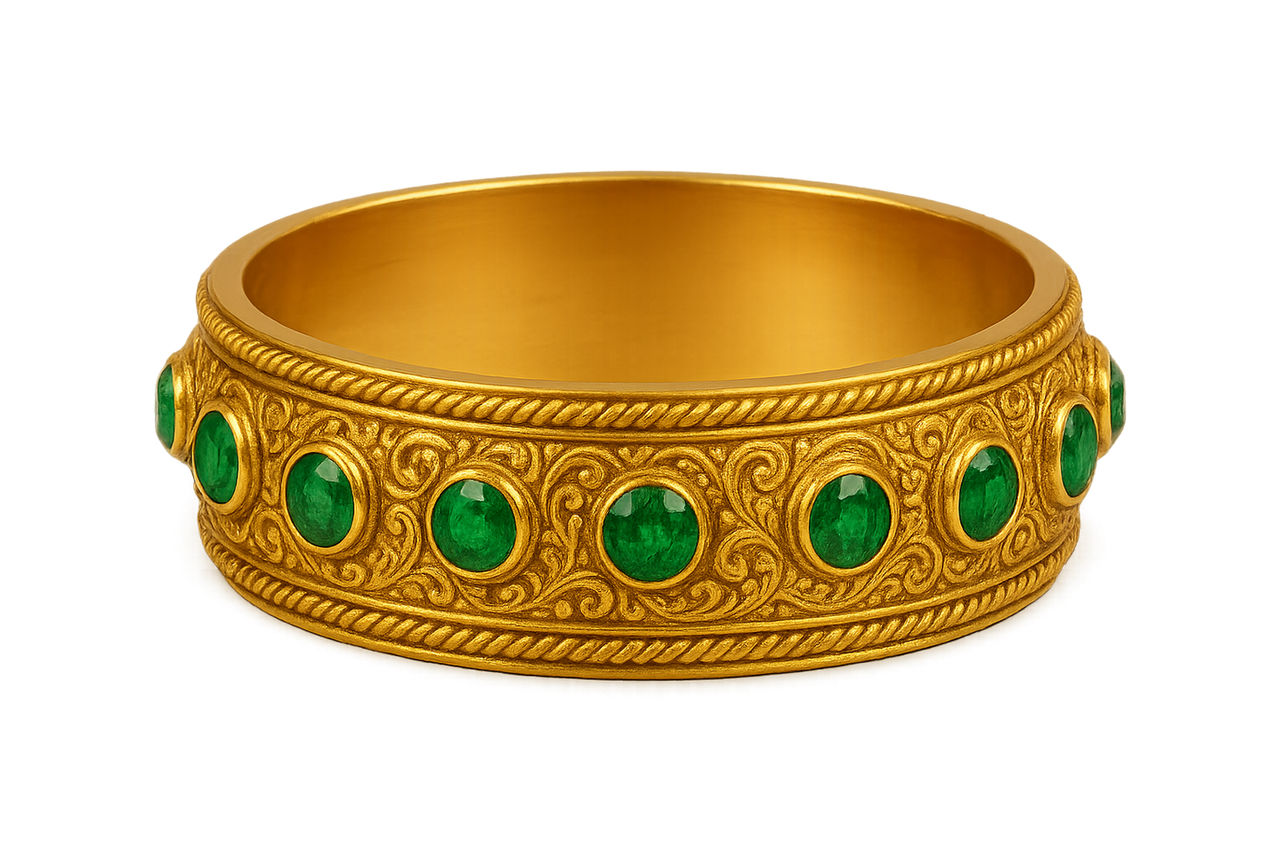Men’s Gold Kada 100 with emerald give the image in png format no background