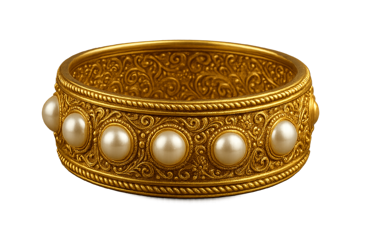 Men’s Gold Kada 100 with pearl give the image in png format no background