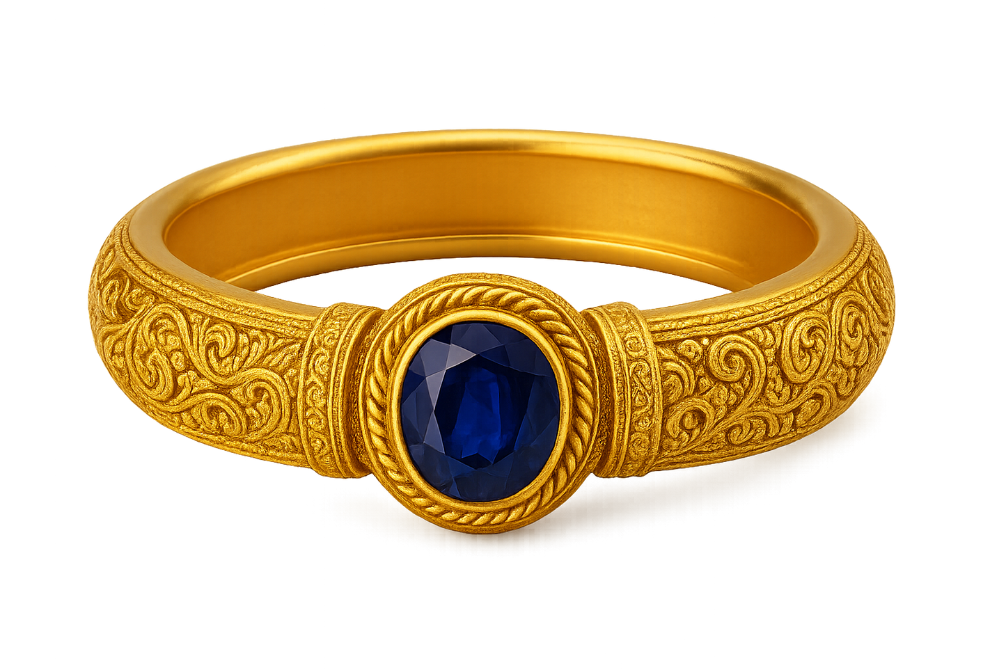 Men’s Gold Kada 100 with sapphire give the image in png format no background
