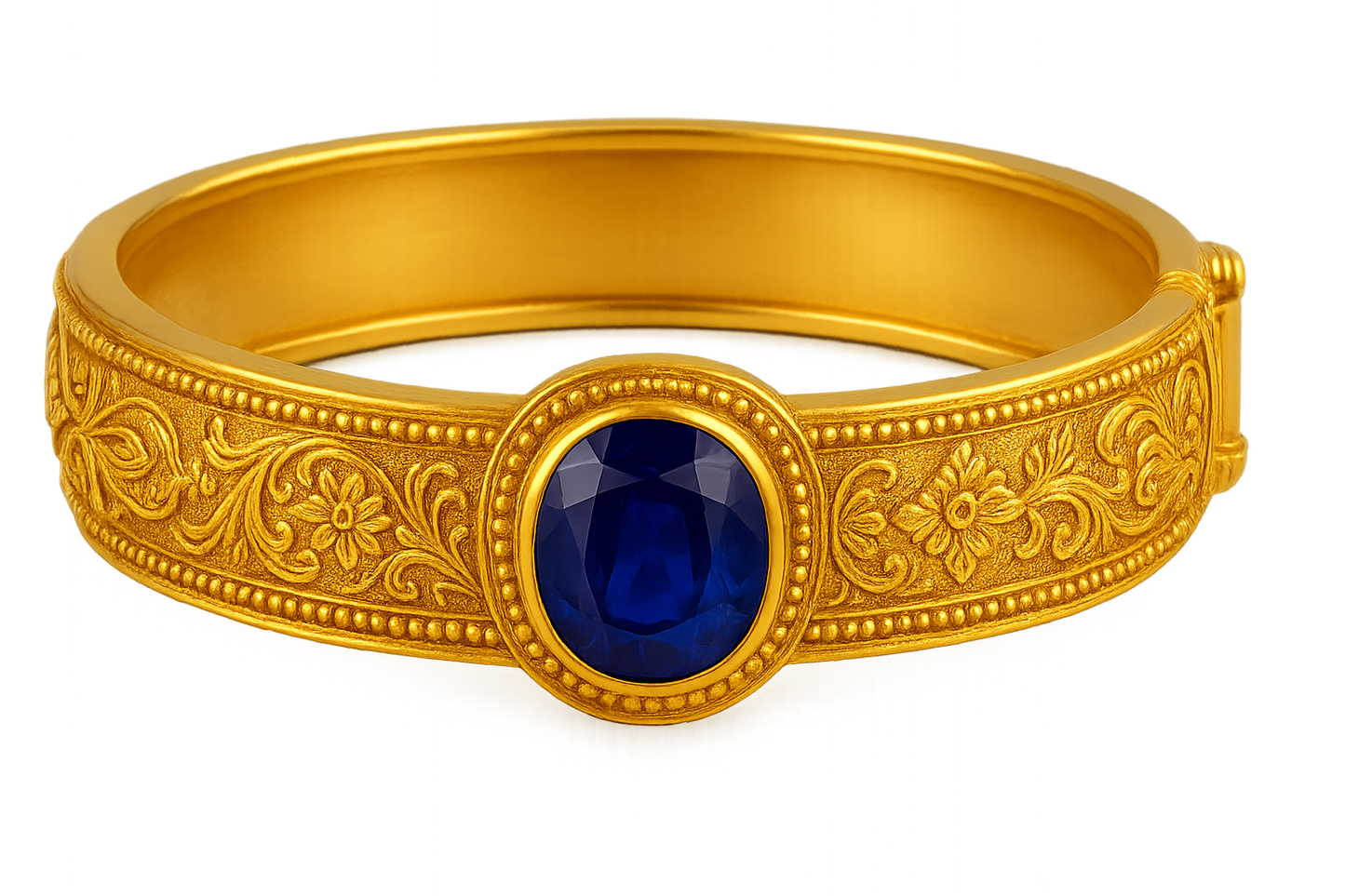 Men’s Gold Kada 100 with sapphire give the image in png format no background