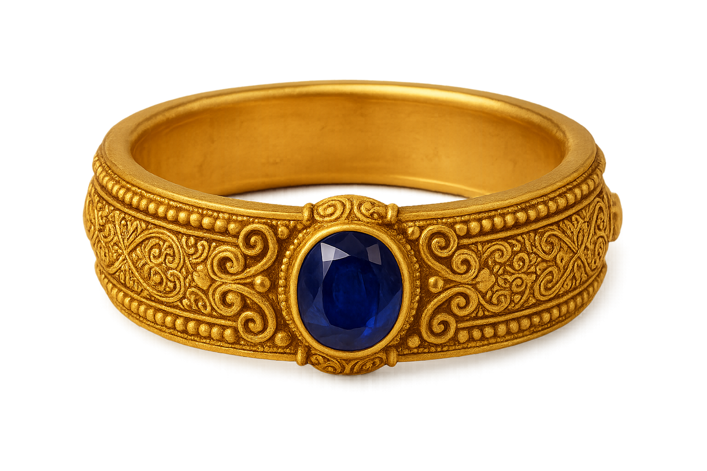 Men’s Gold Kada 100 with sapphire give the image in png format no background