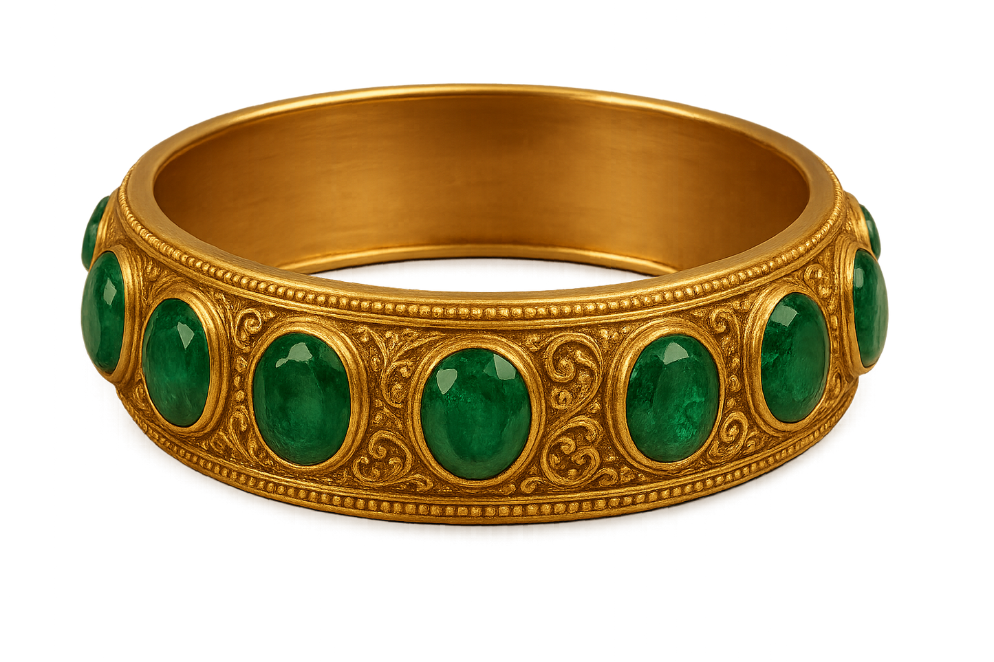 Men’s Gold Kada 60 with emerald give the image in png format no background 