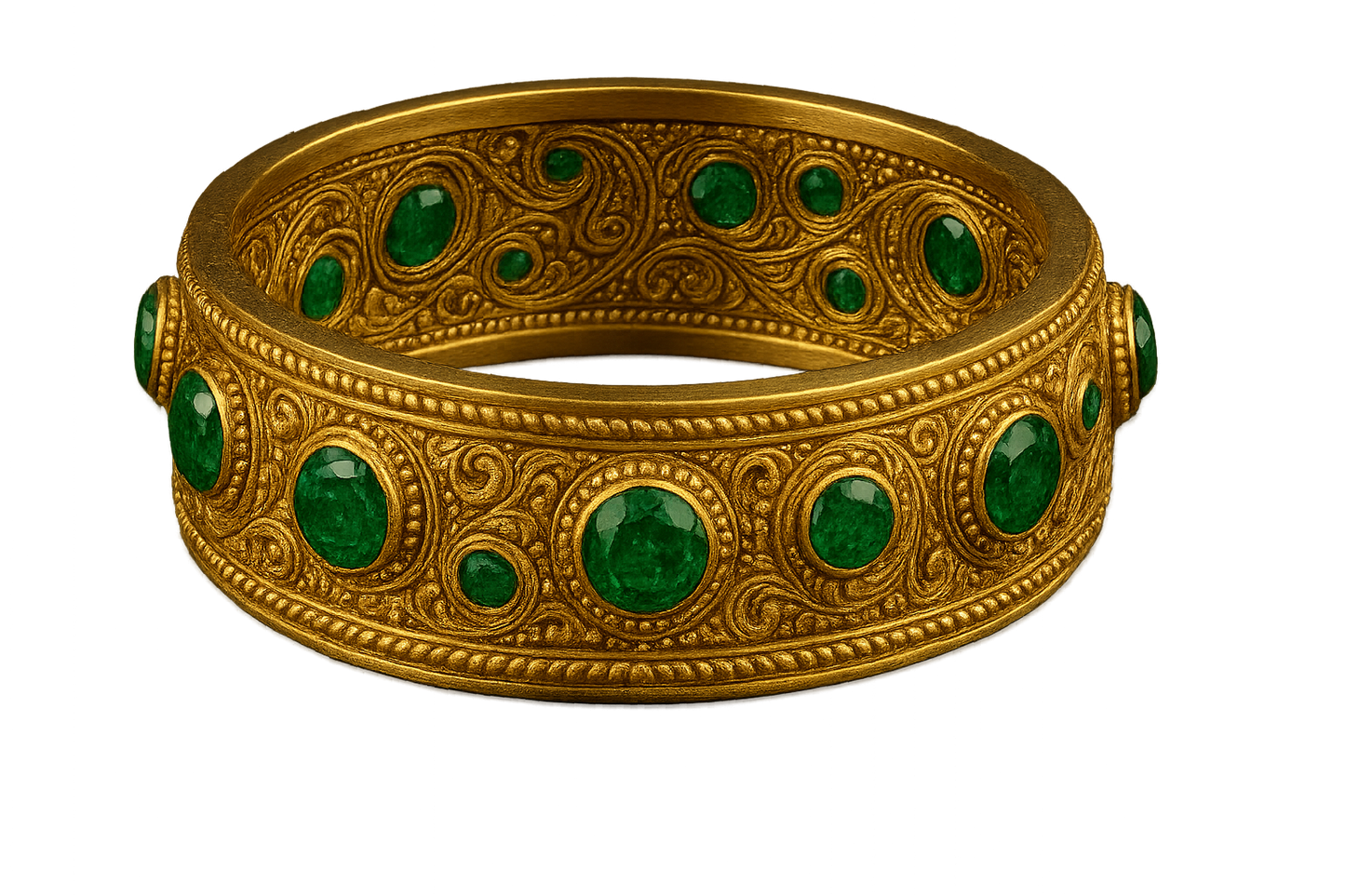 Men’s Gold Kada 60 with emerald give the image in png format no background