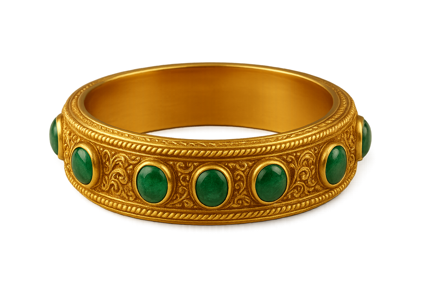 Men’s Gold Kada 60 with emerald give the image in png format no background 