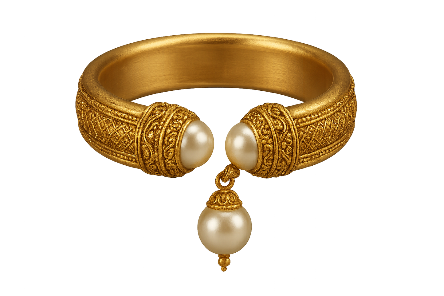 Men’s Gold Kada 60 with pearl give the image in png format no background
