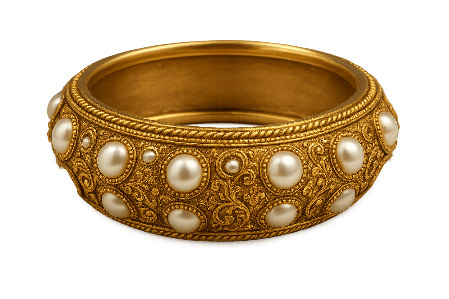Men’s Gold Kada 60 with pearl give the image in png format no background
