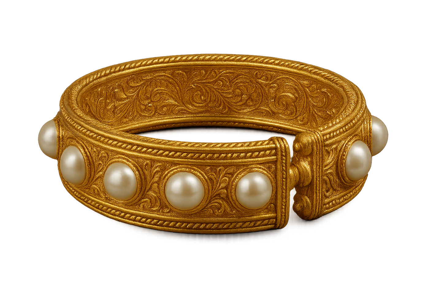 Men’s Gold Kada 60 with pearl give the image in png format no background 