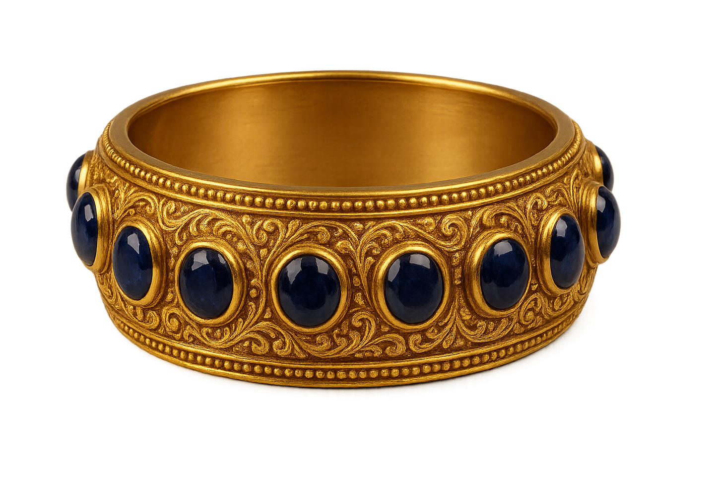 Men’s Gold Kada 60 with sapphire give the image in png format no background 