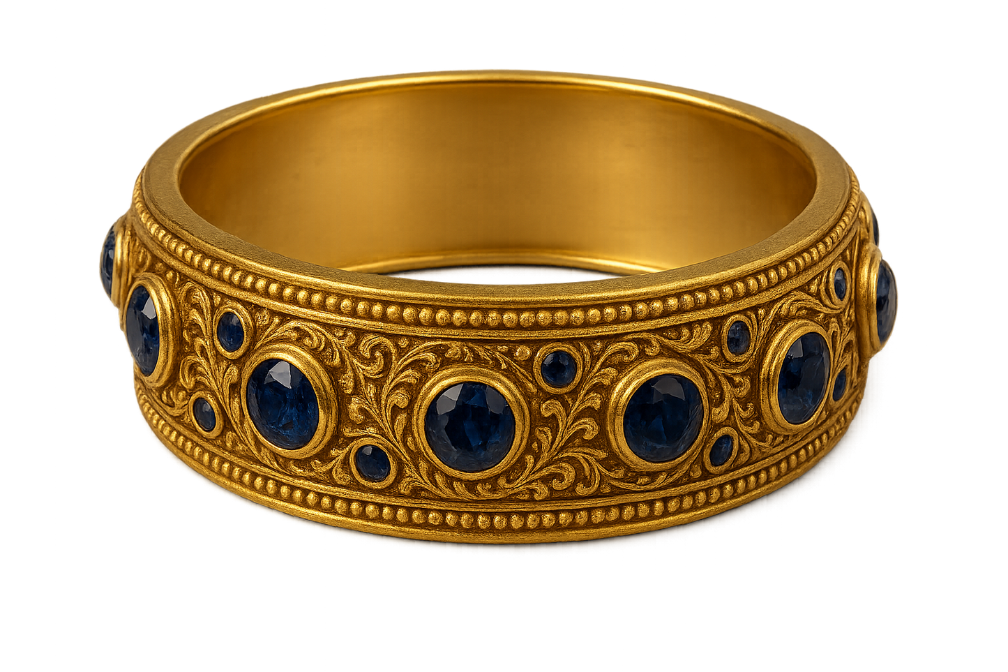 Men’s Gold Kada 60 with sapphire give the image in png format no background