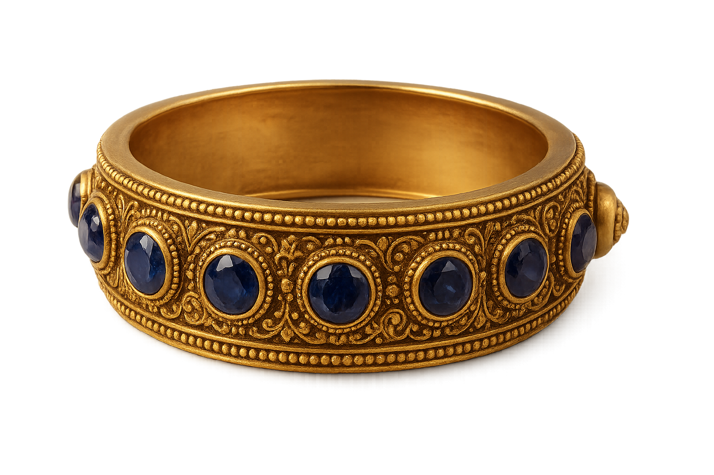 Men’s Gold Kada 60 with sapphire give the image in png format no background