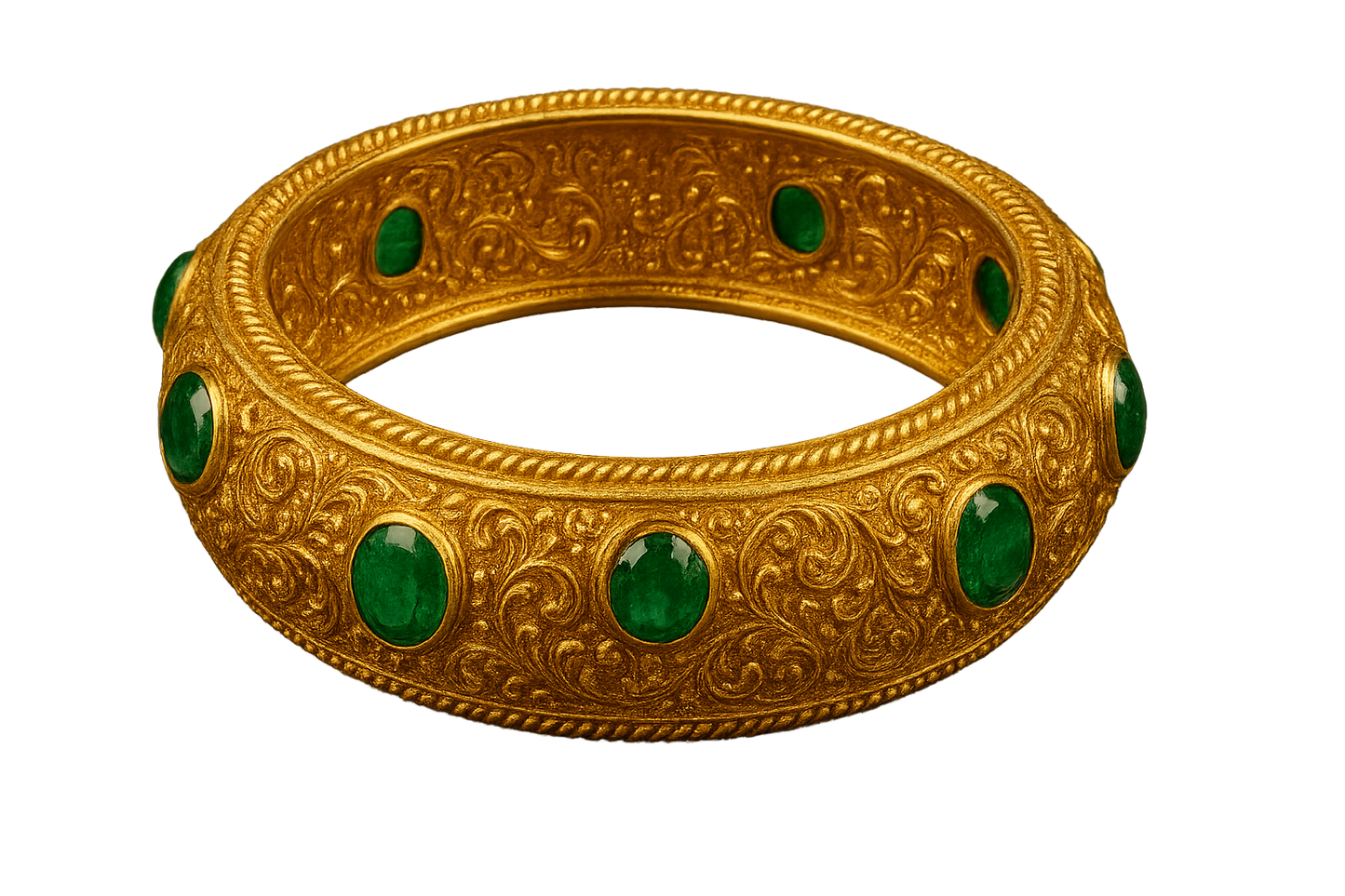 Men’s Gold Kada 73 with emerald give the image in png format no background 