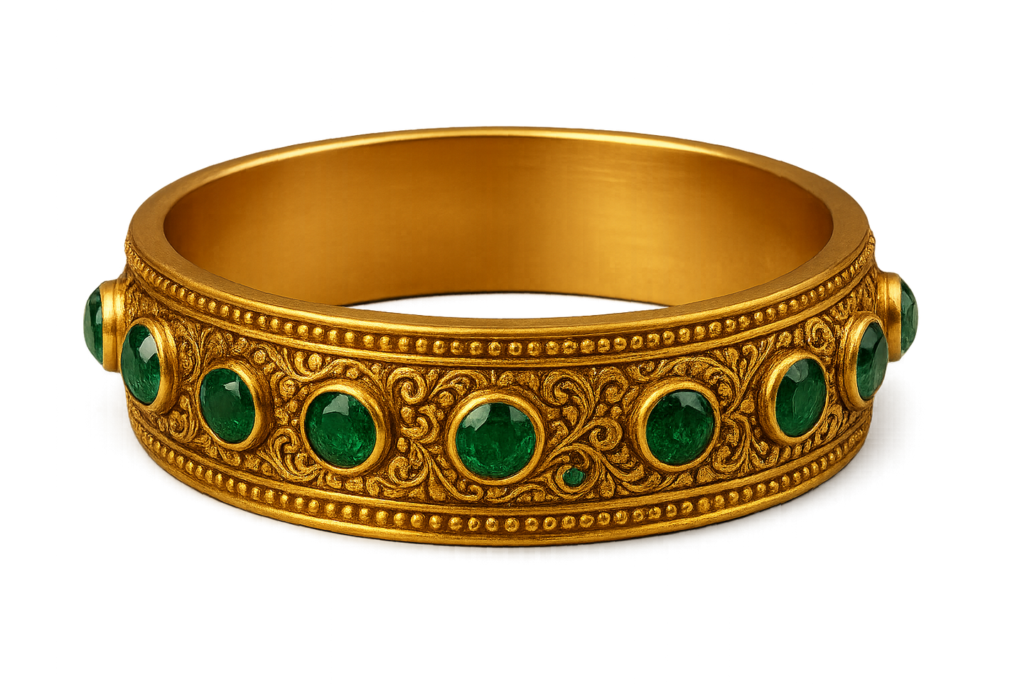 Men’s Gold Kada 73 with emerald give the image in png format no background 