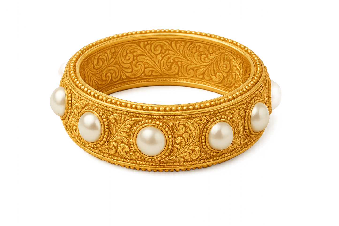 Men’s Gold Kada 73 with pearl give the image in png format no background 