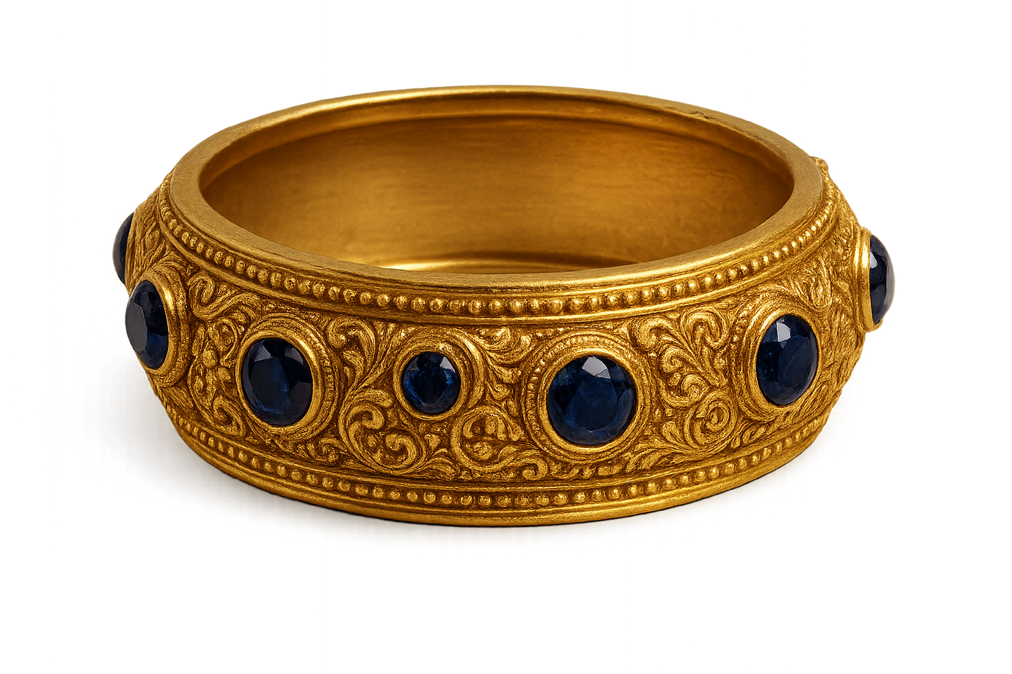 Men’s Gold Kada 73 with sapphire give the image in png format no background