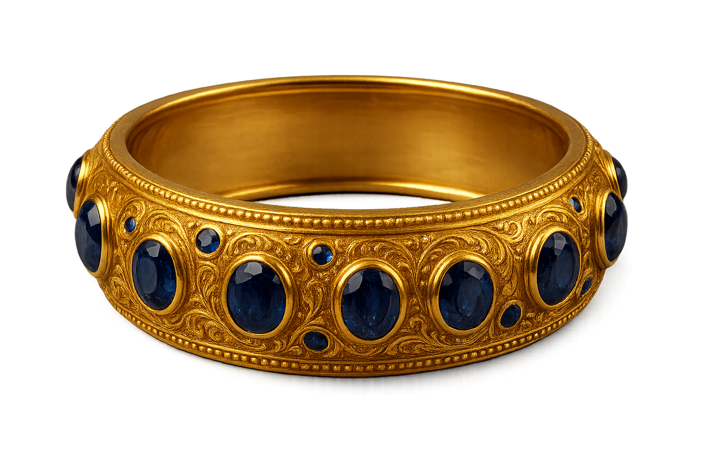  Men’s Gold Kada 73 with sapphire give the image in png format no background