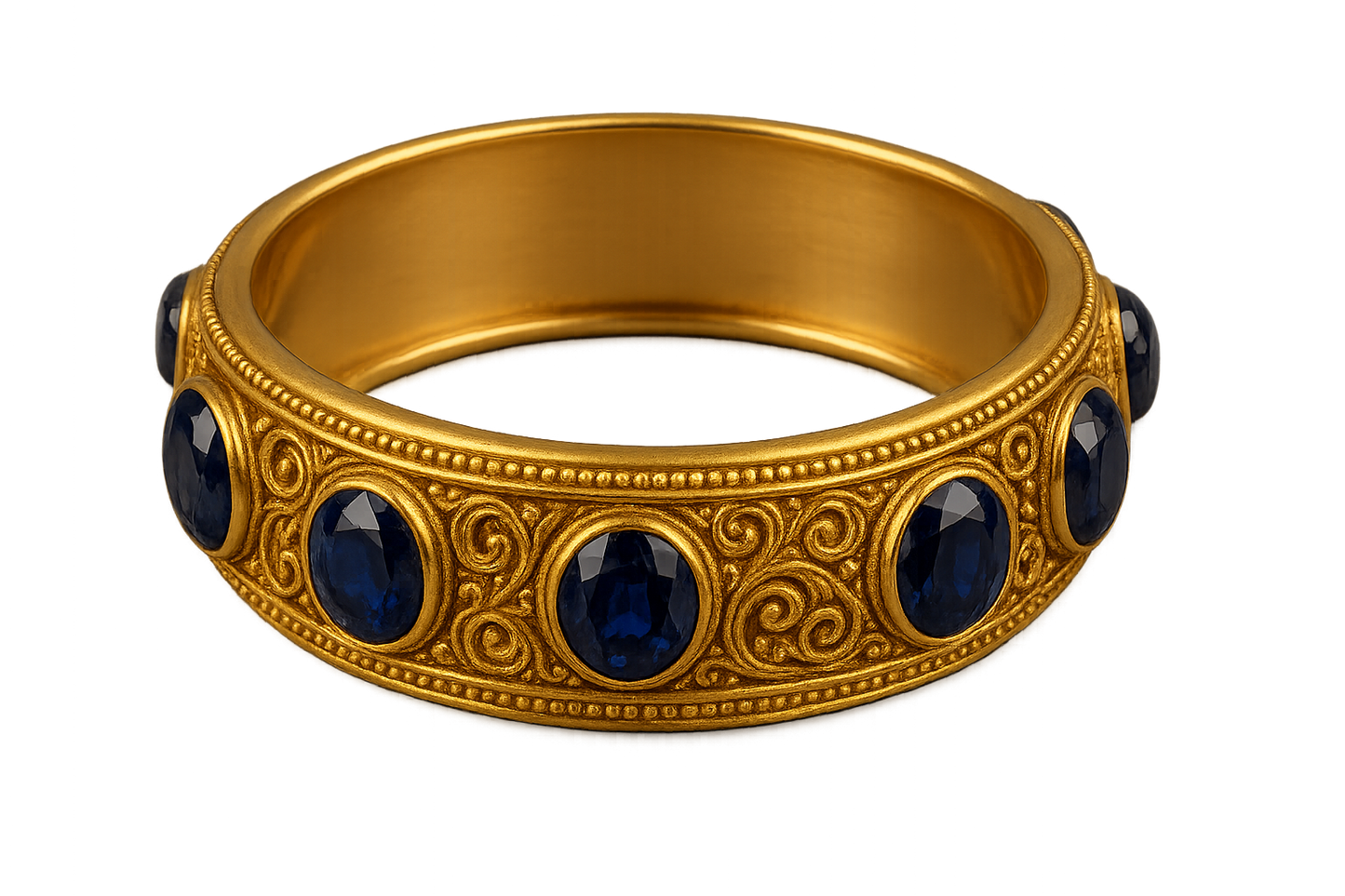 Men’s Gold Kada 73 with sapphire give the image in png format no background