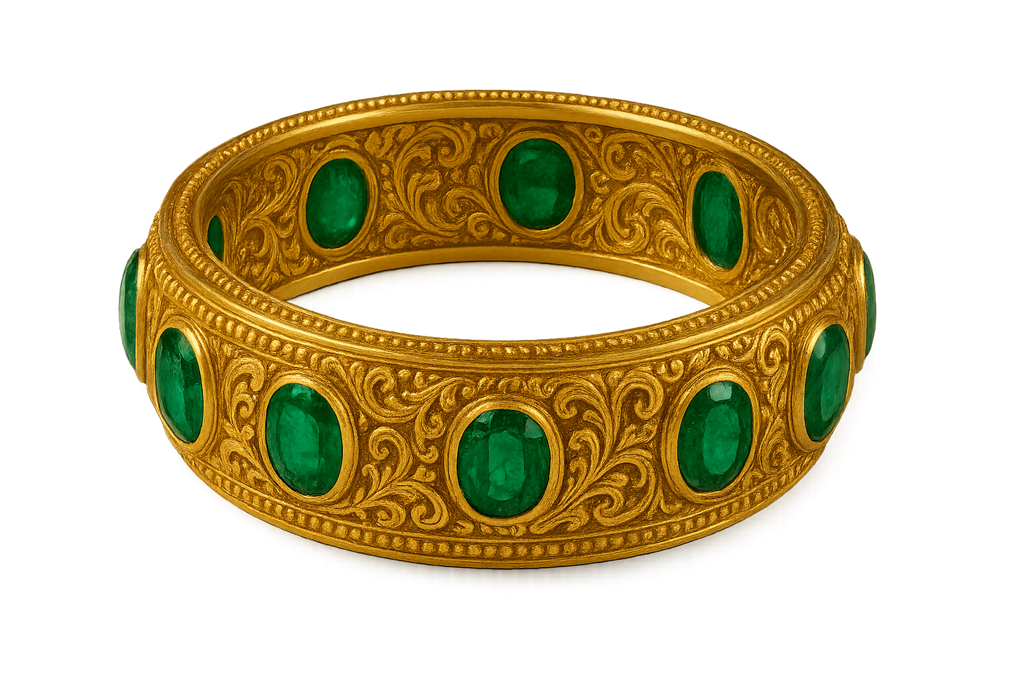 Men’s Gold Kada 81 with emerald give the image in png format no background 