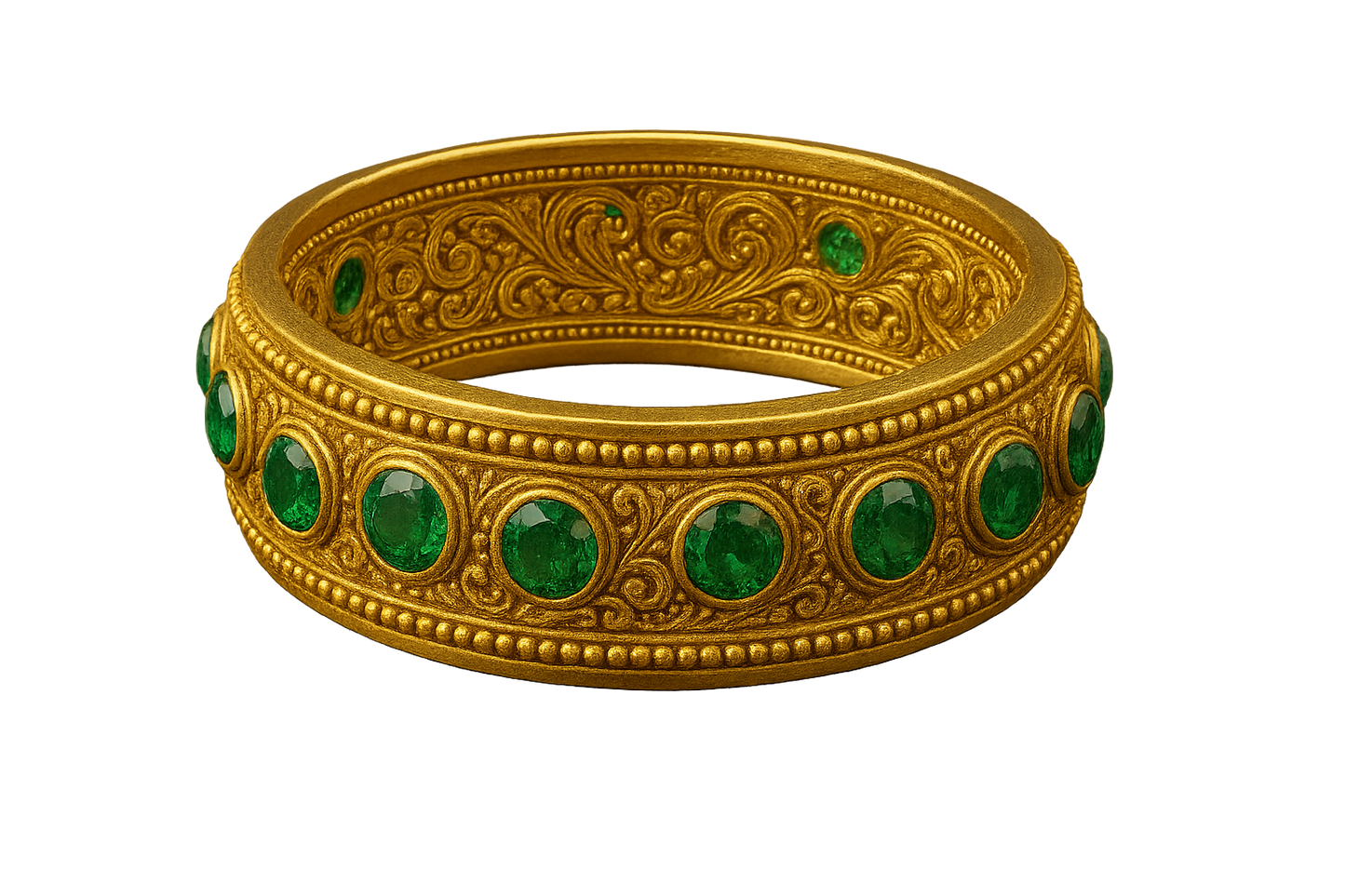 Men’s Gold Kada 81 with emerald give the image in png format no background 