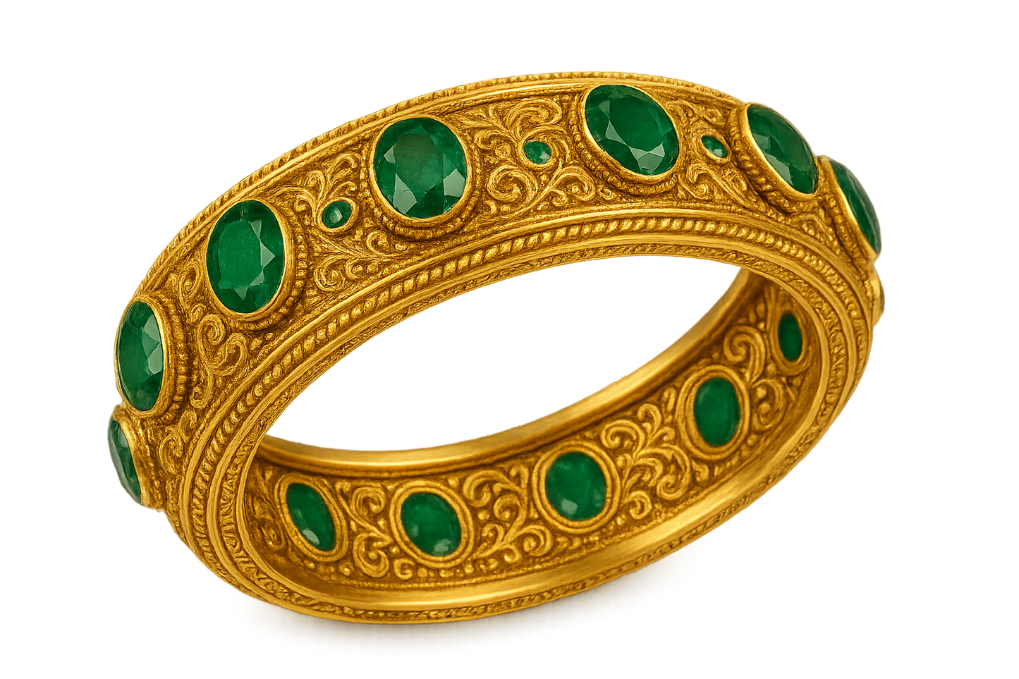 Men’s Gold Kada 81 with emerald give the image in png format no background
