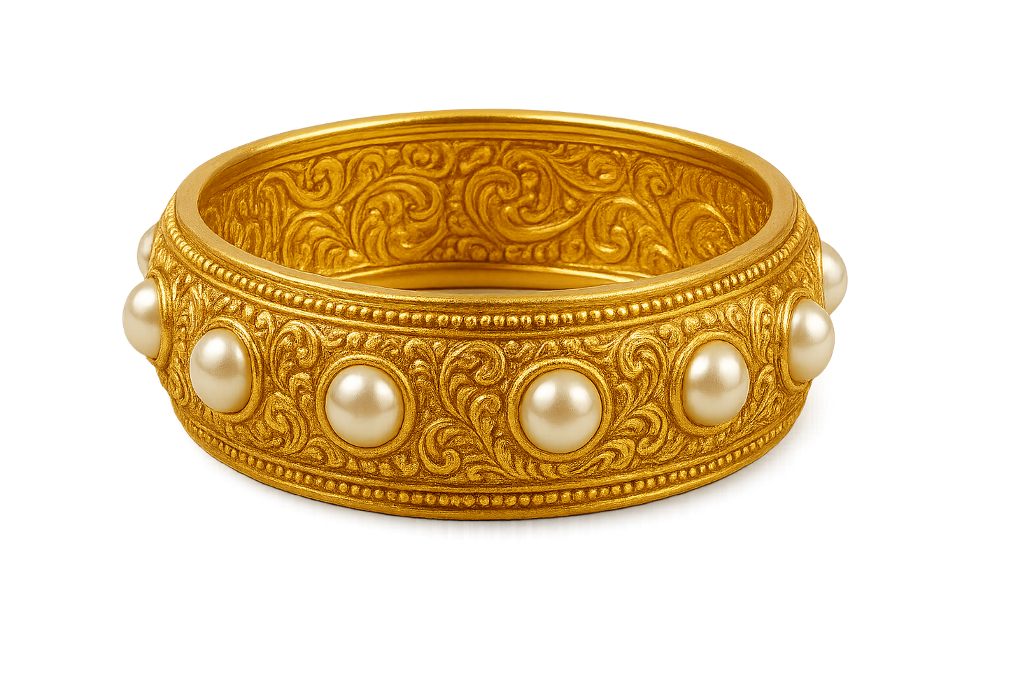 Men’s Gold Kada 81 with pearl give the image in png format no background