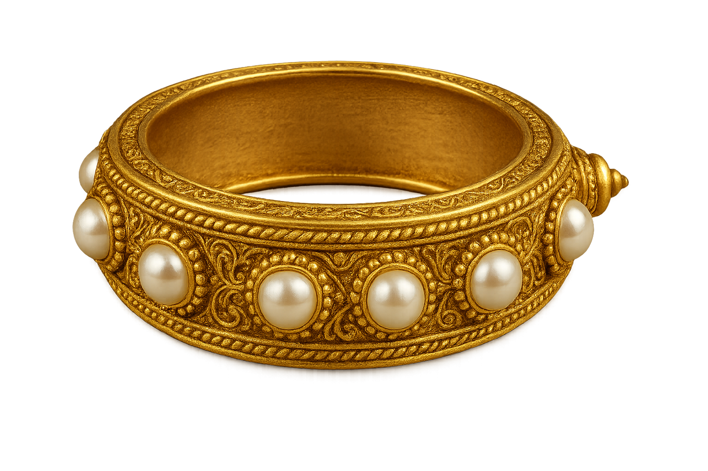 Men’s Gold Kada 81 with pearl give the image in png format no background 