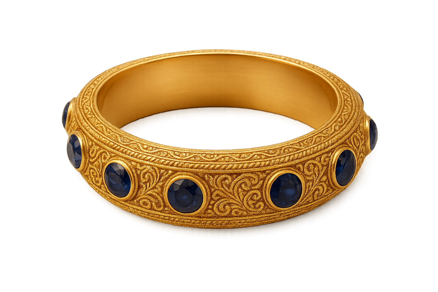 Men’s Gold Kada 81 with sapphire give the image in png format no background