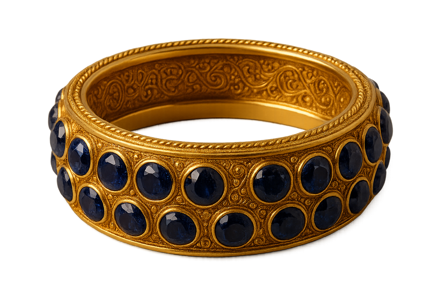 Men’s Gold Kada 81 with sapphire give the image in png format no background 