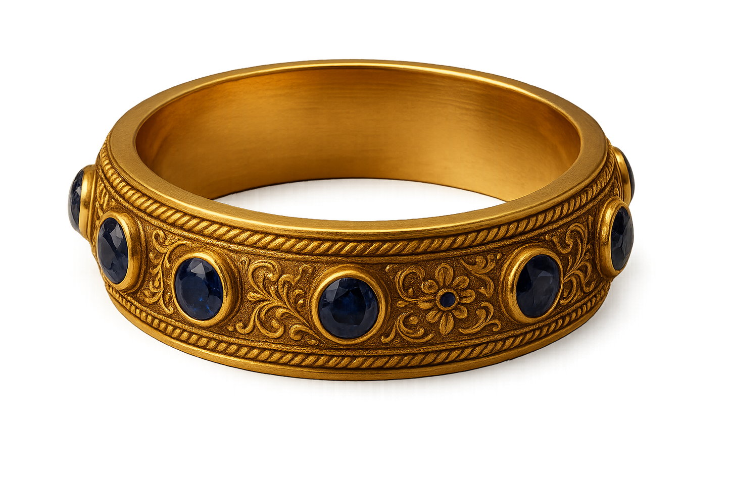 Men’s Gold Kada 81 with sapphire give the image in png format no background