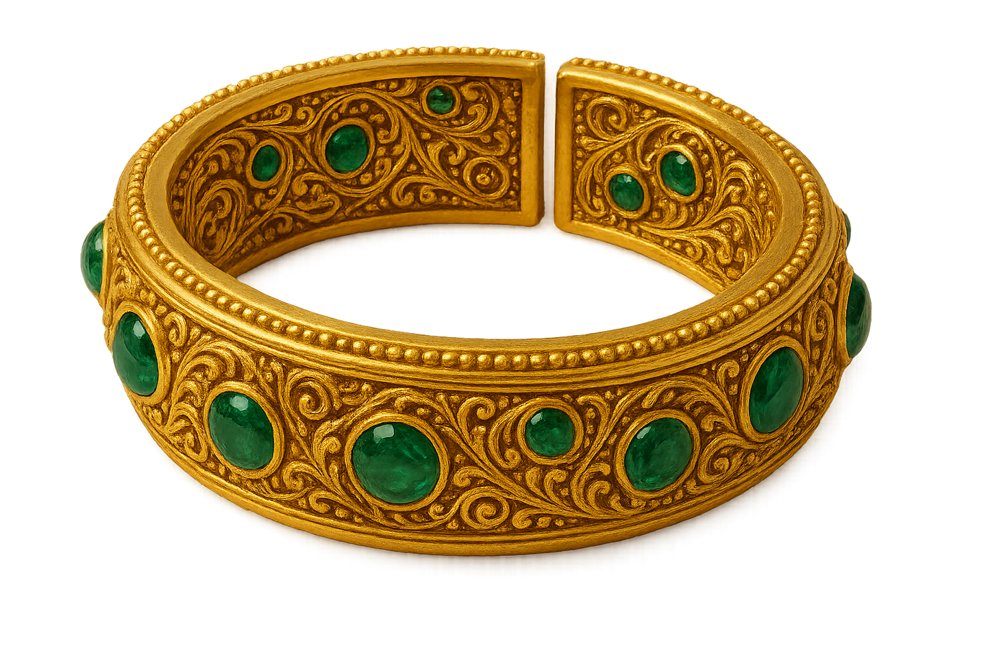 Men’s Gold Kada 88 with emerald give the image in png format no background
