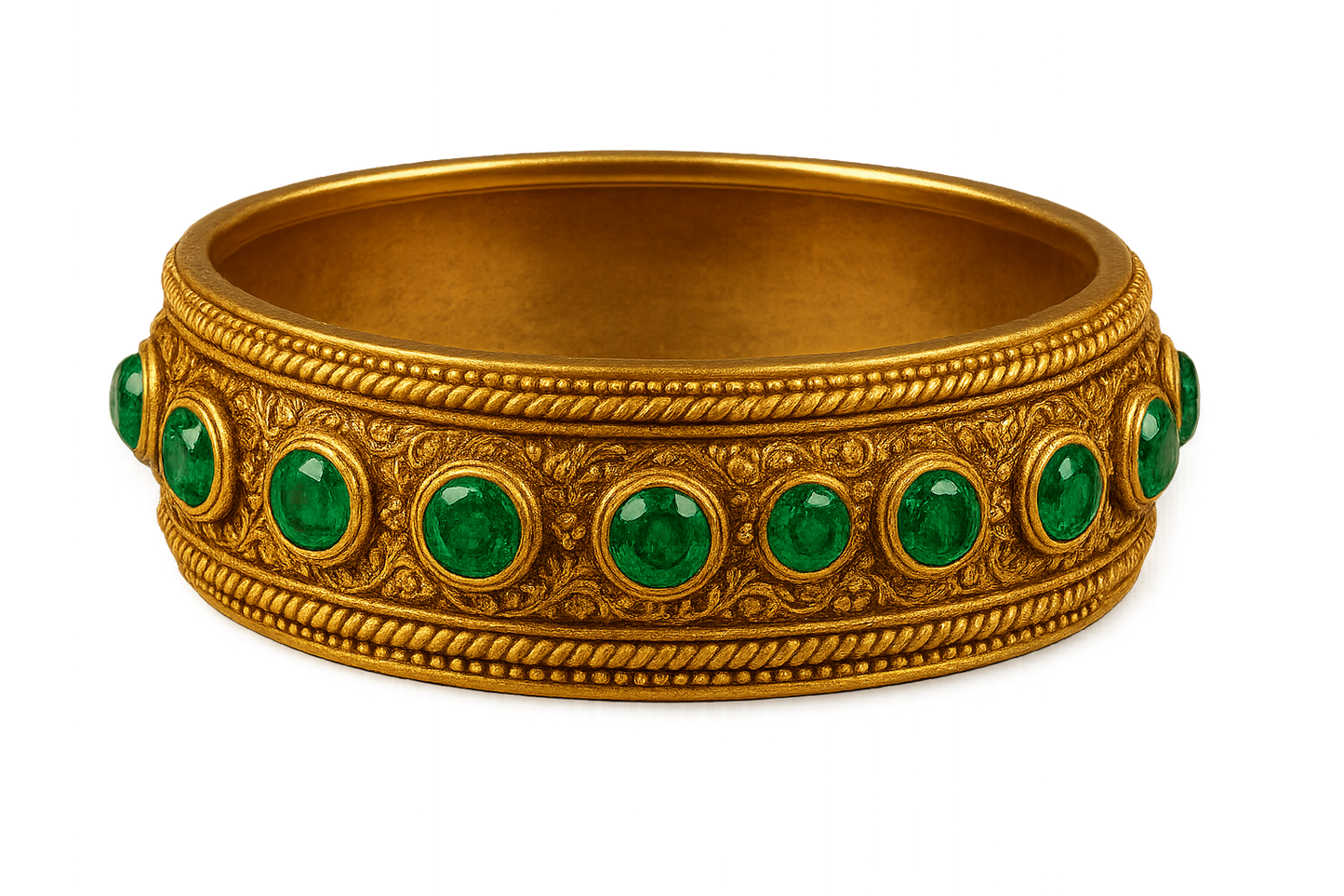 Men’s Gold Kada 88 with emerald give the image in png format no background
