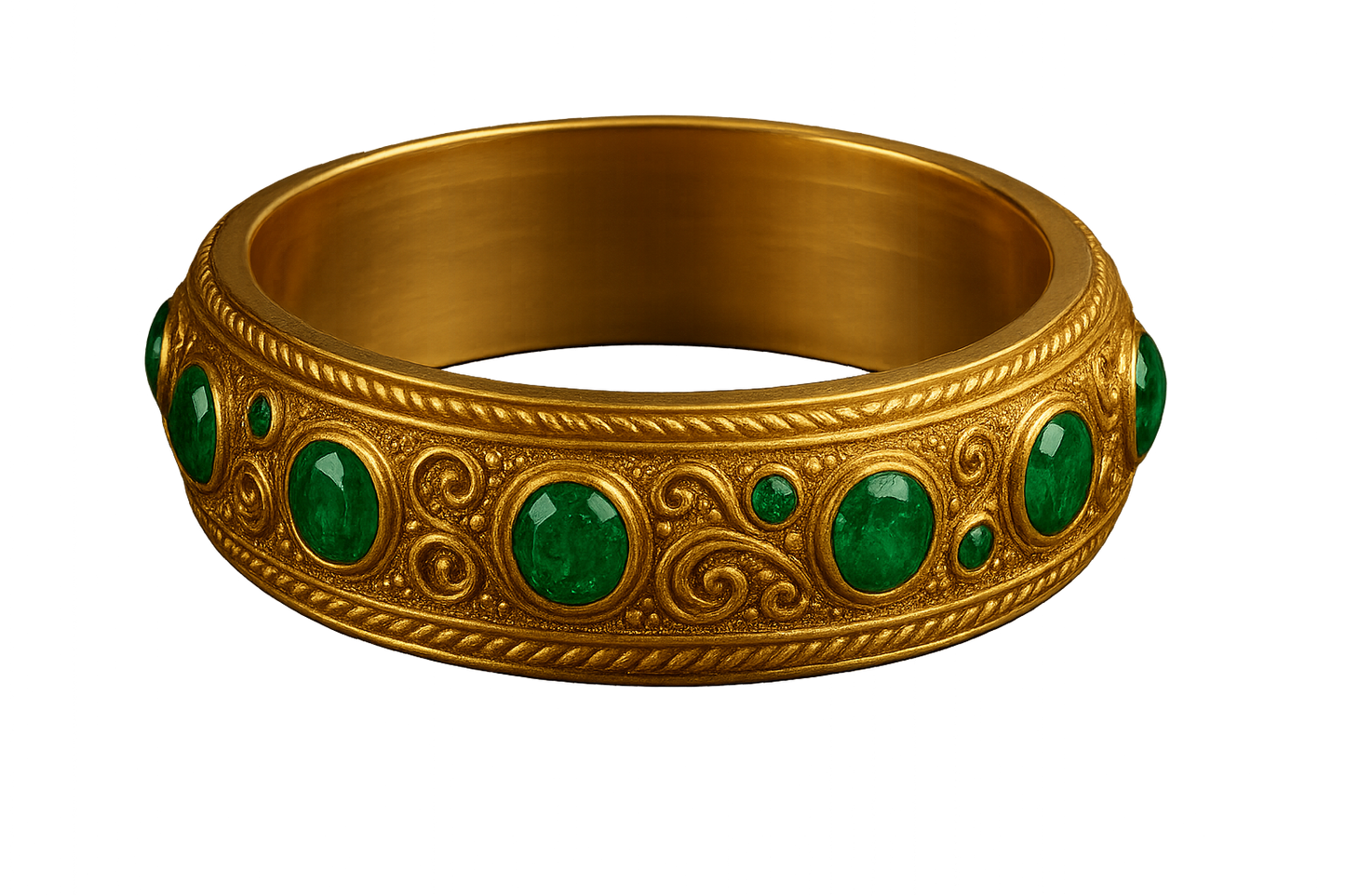 Men’s Gold Kada 88 with emerald give the image in png format no background