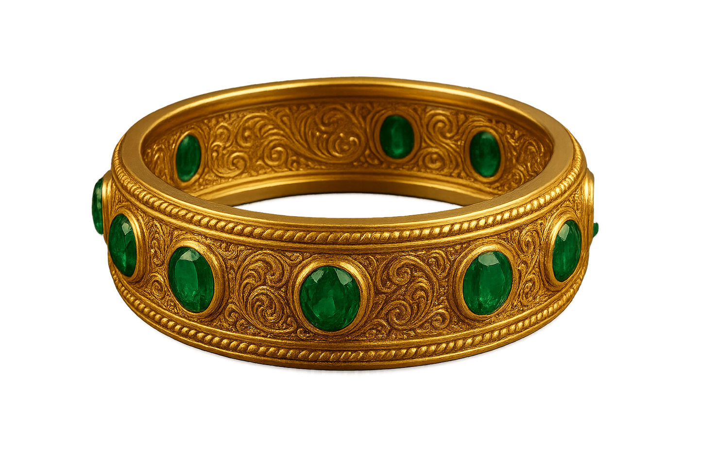 Men’s Gold Kada 88 with emerald give the image in png format no background