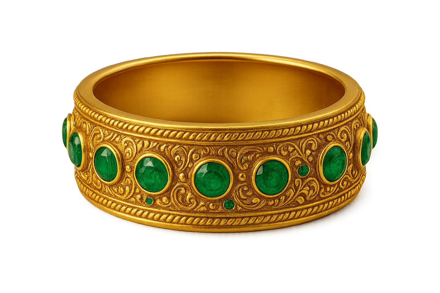 Men’s Gold Kada 88 with emerald give the image in png format no background