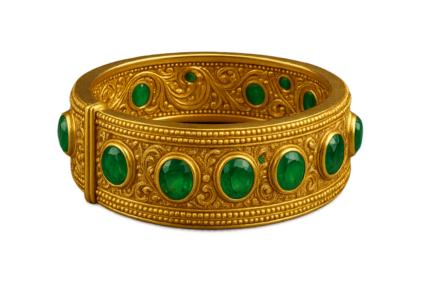 Men’s Gold Kada 88 with emerald give the image in png format no background