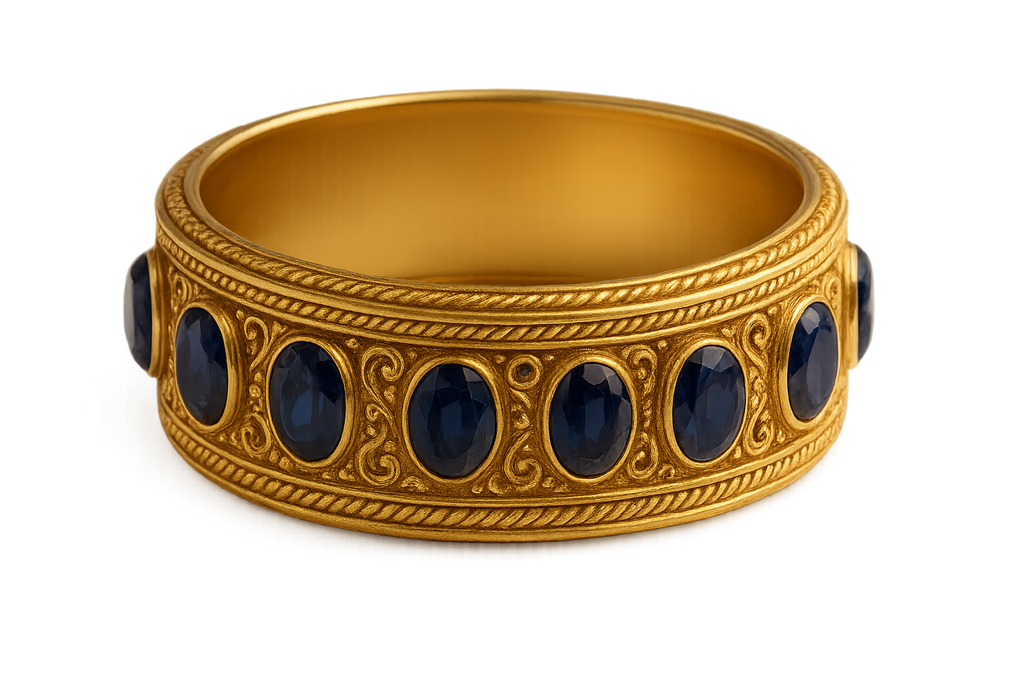 Men’s Gold Kada 88 with sapphire  give the image in png format no background