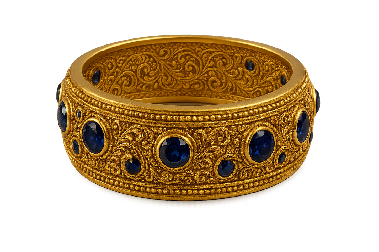 Men’s Gold Kada 88 with sapphire give the image in png format no background