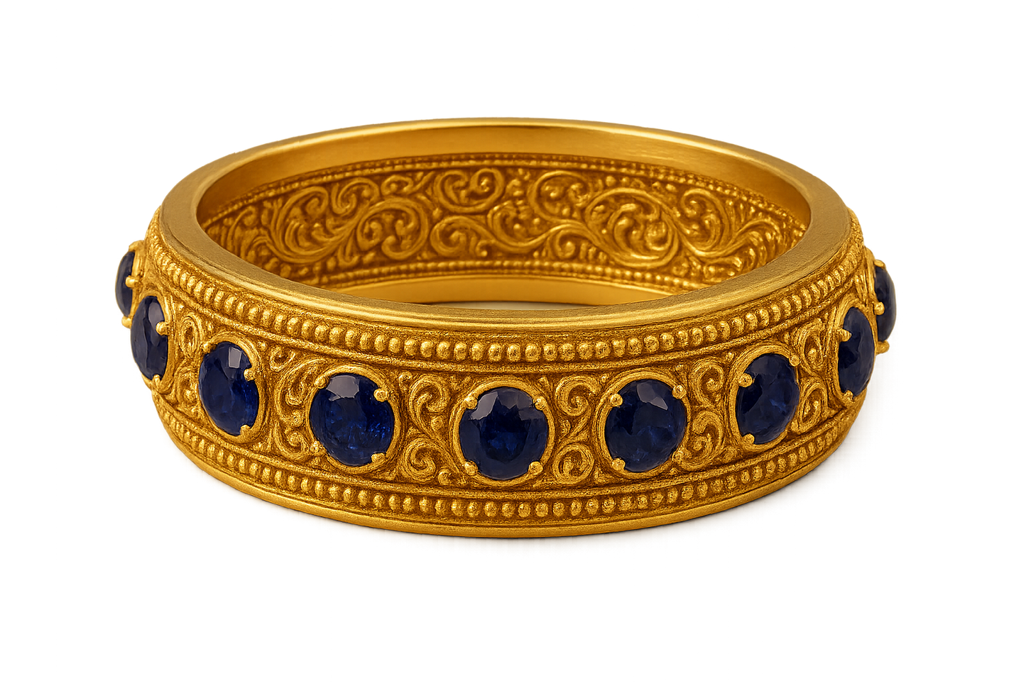 Men’s Gold Kada 88 with sapphire give the image in png format no background