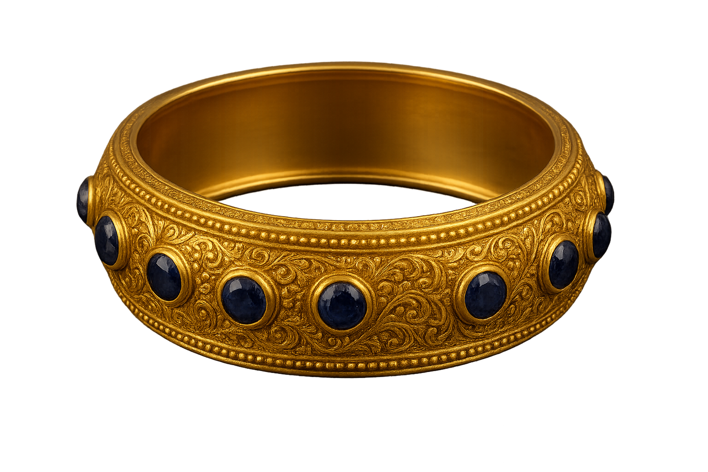 Men’s Gold Kada 88 with sapphire give the image in png format no background