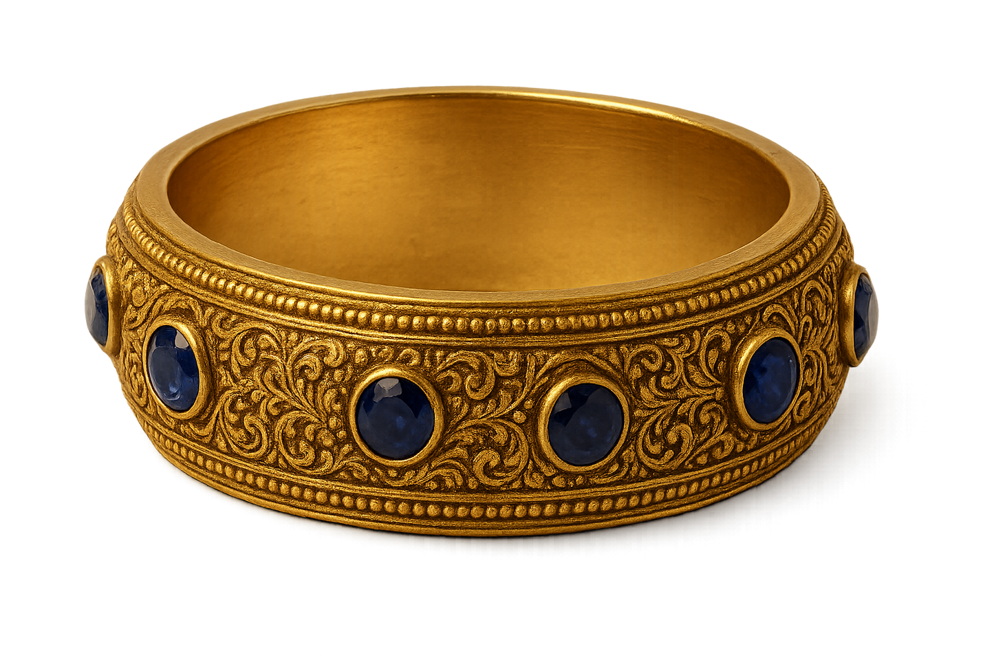 Men’s Gold Kada 88 with sapphire give the image in png format no background