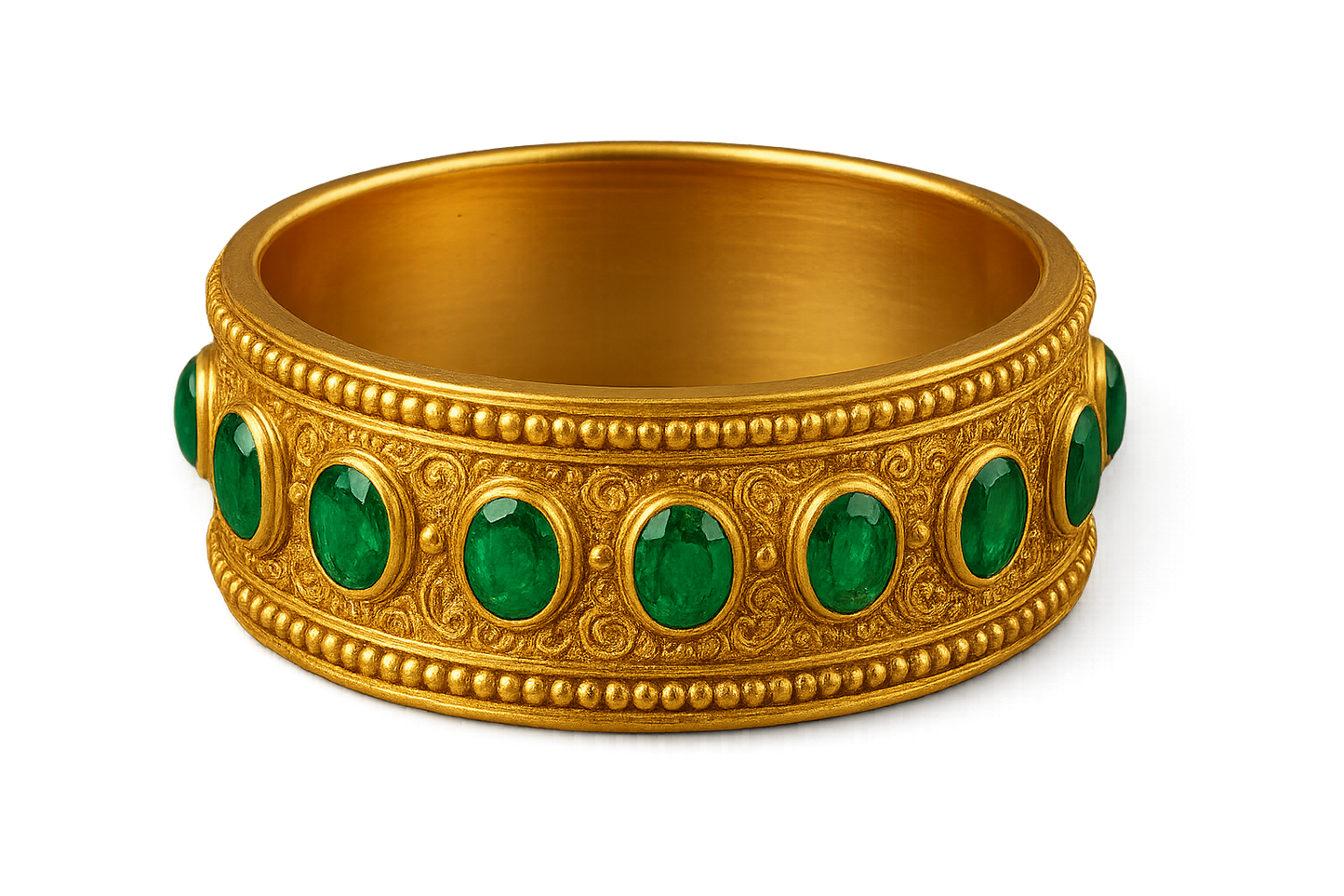 Men’s Gold Kada 93 with emerald give the image in png format no background