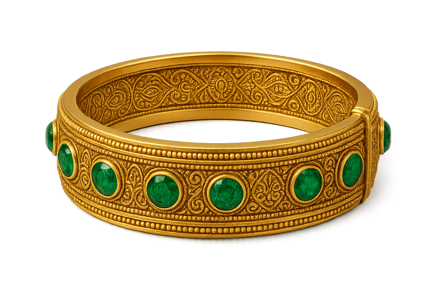 Men’s Gold Kada 93 with emerald give the image in png format no background
