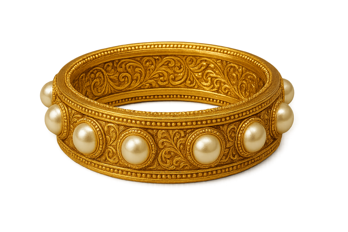 Men’s Gold Kada 93 with pearl give the image in png format no background