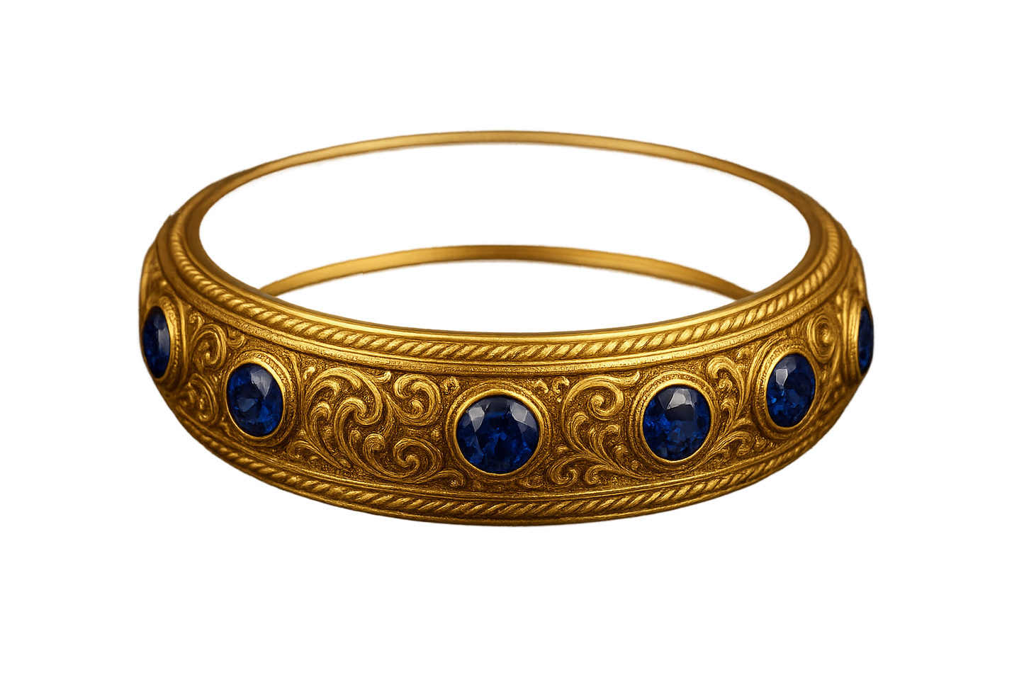 Men’s Gold Kada 93 with sapphire give the image in png format no background