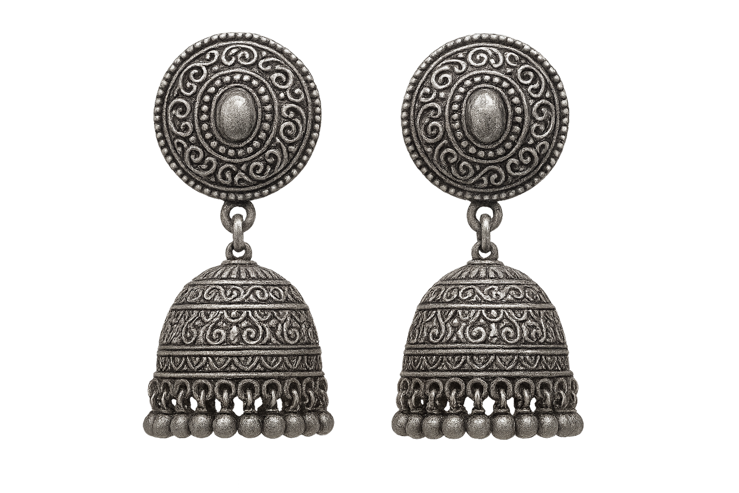 Oxidized Silver Jhumkas 44 with none give the image in png format no background  