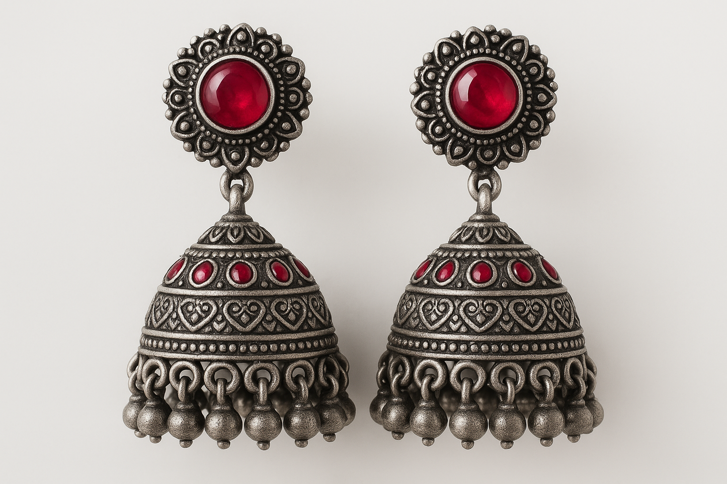 Oxidized Silver Jhumkas 50 with ruby give the image in png format no background